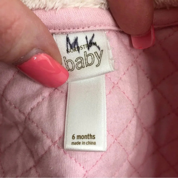 Nordstrom Baby bunting pink quilted velour fleece lined hood size 6 months - Picture 6 of 11